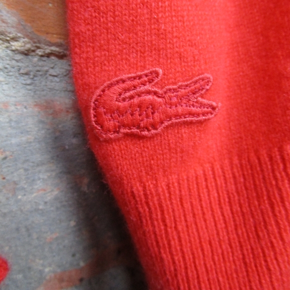 Lacoste Poppy Orange Cashmere V Neck Sweater 42 L F70248 Golf - Picture 5 of 7